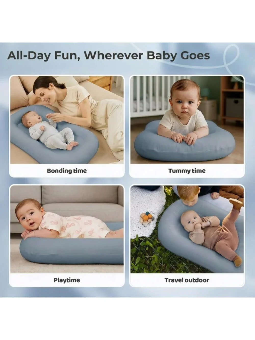 Soft Cotton Infant Support Cushion for Newborns, Tummy Time Mat, Portable Baby